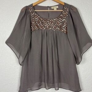 Monsoon 100% Silk Beaded Sequin Women Top SZ 4 Small Natural Fibers Boho Feminie